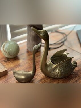 Vintage MCM Brass Swan Set